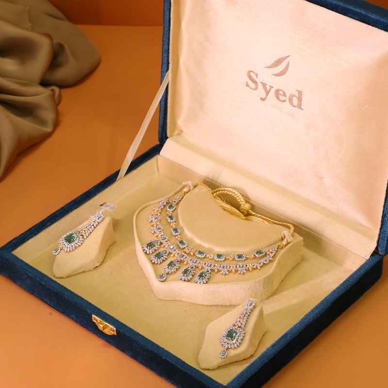 Two-Tiered Crystal & Sea-Green Gemstone Necklace Set-1