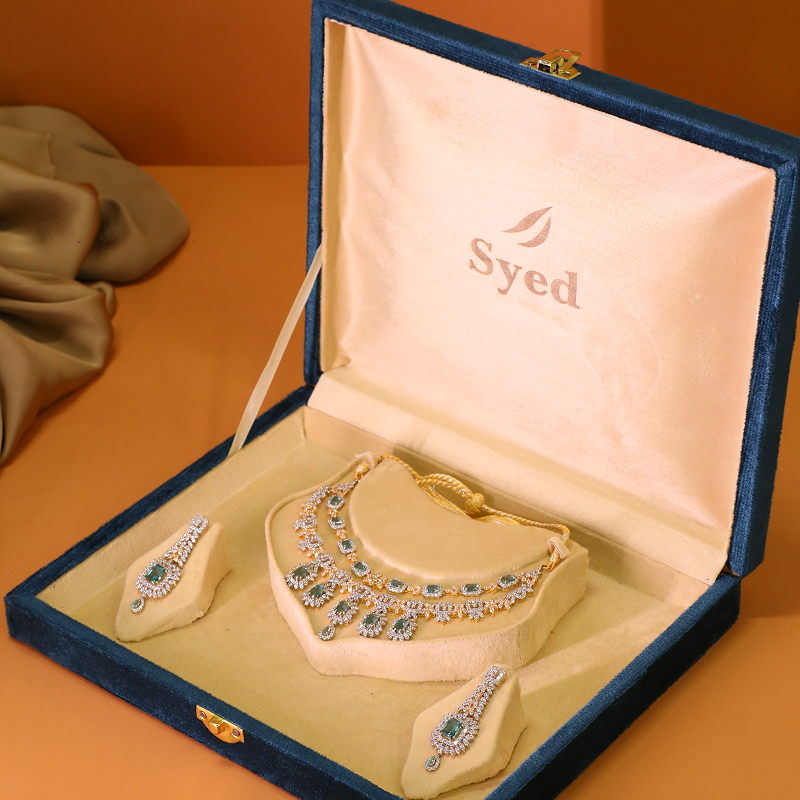 Two-Tiered Crystal & Sea-Green Gemstone Necklace Set